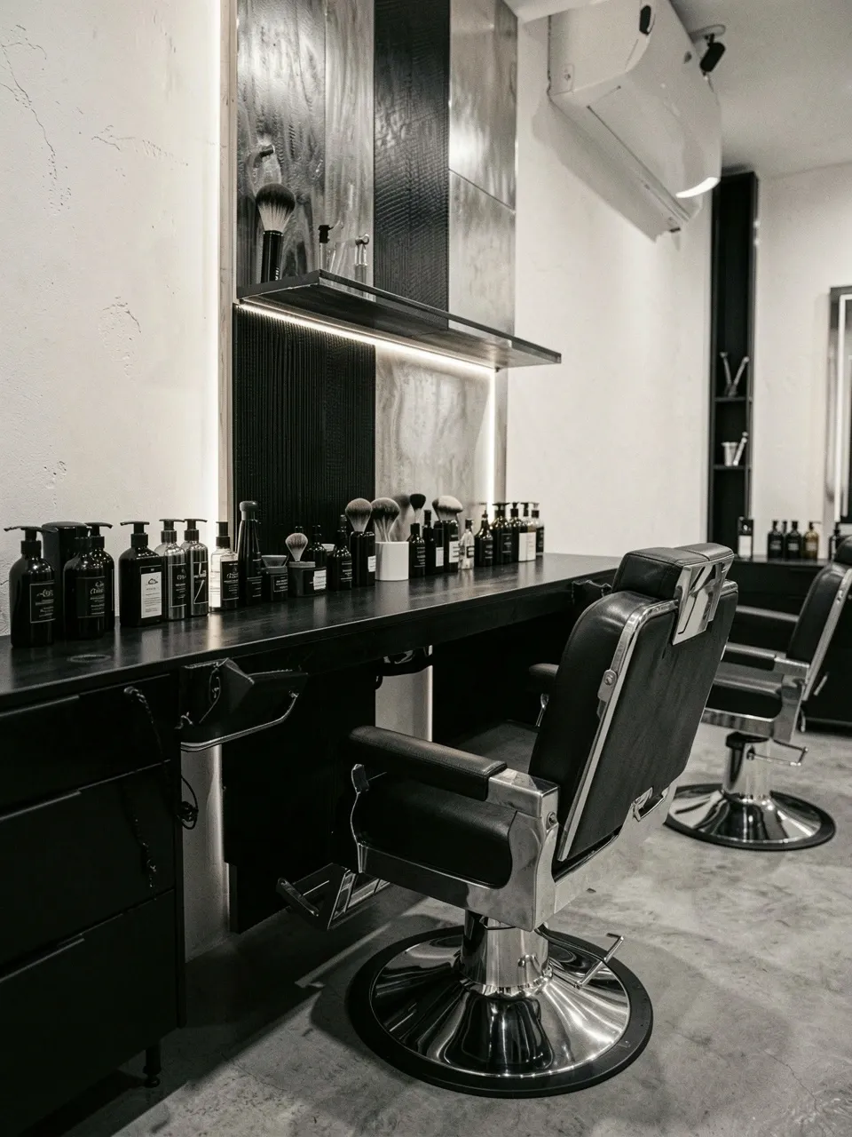 Espace barbier minimaliste Obsidian
